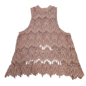 INNY Lace‎ Blouse  1/2 Zip Backless Tank Rose Large Romantic Victorian Lace
